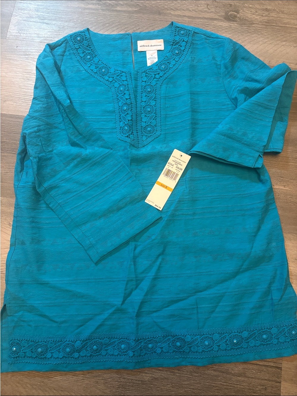 Alfred Dunner Teal Crochet-Trim Tunic